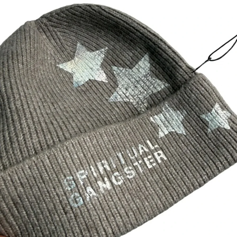 NWT Spiritual Gangster Stars Beanie Moon Rock Grey Metallic Silver RARE